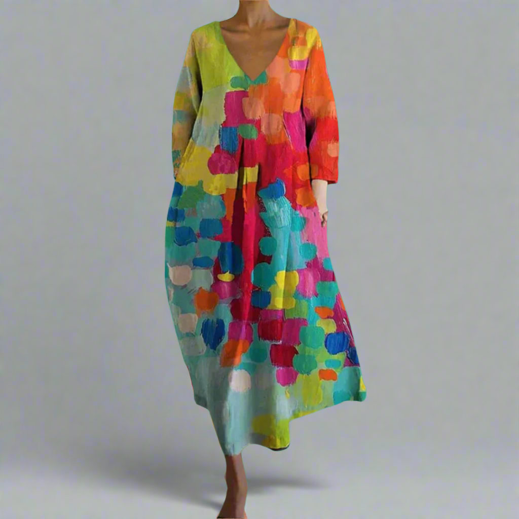 Ursina | Farbintensives Kleid mit V-Ausschnitt aus Premiumstoff