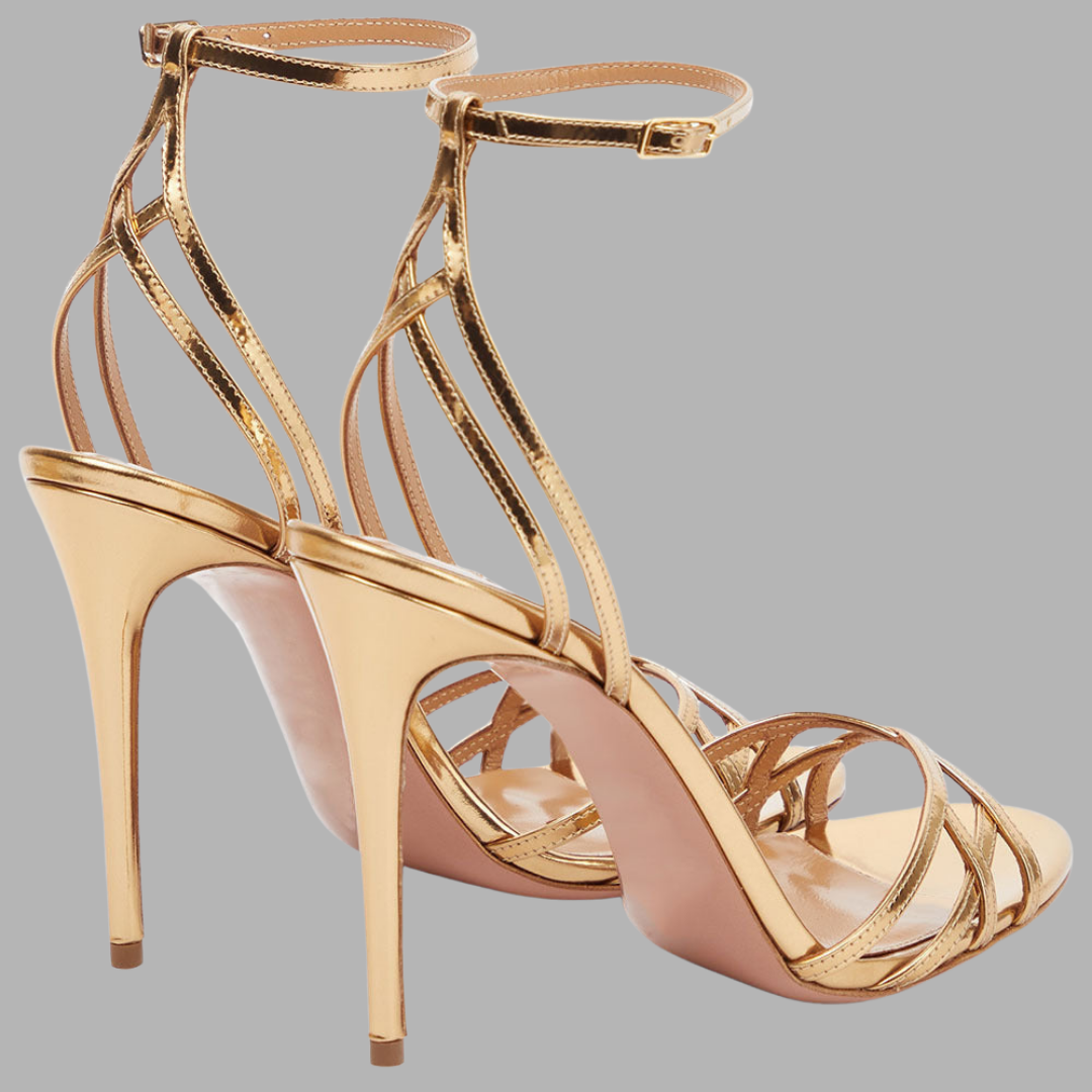 Phaedra | Goldene Stiletto Sandalen mit Riemen