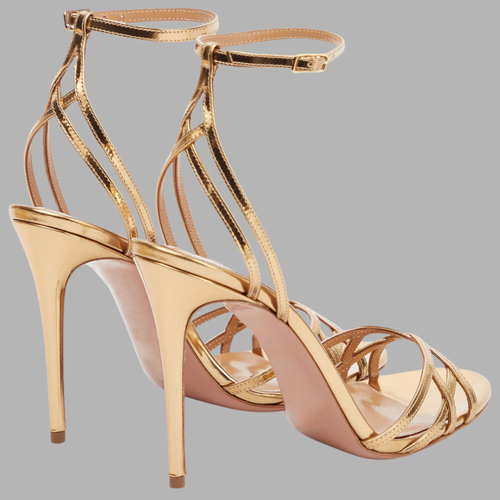 Phaedra | Goldene Stiletto Sandalen mit Riemen
