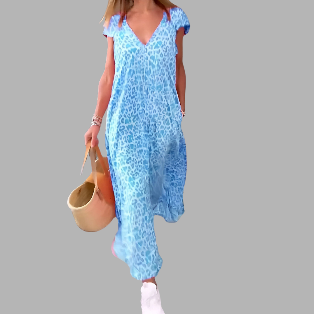 Bianca | Langes Kleid mit V-Ausschnitt und Print