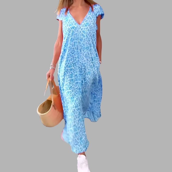 Bianca | Langes Kleid mit V-Ausschnitt und Print
