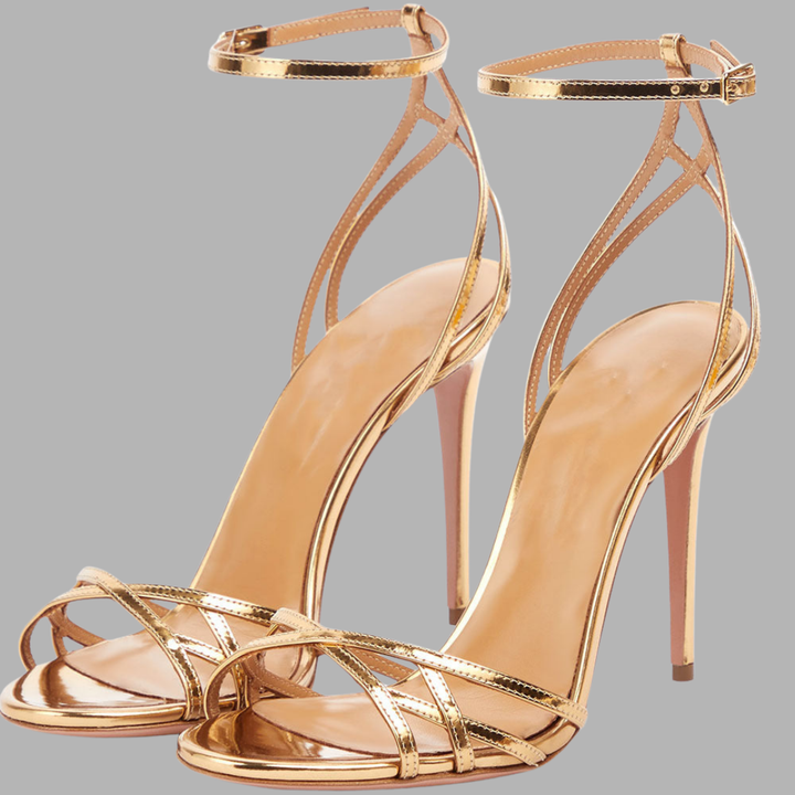 Phaedra | Goldene Stiletto Sandalen mit Riemen