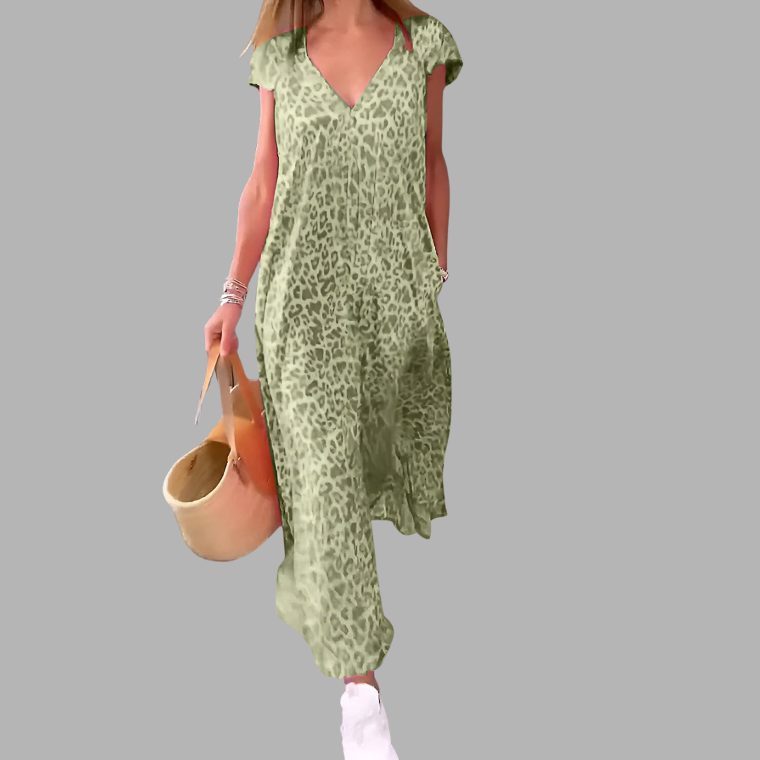 Bianca | Langes Kleid mit V-Ausschnitt und Print