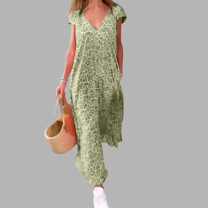 Bianca | Langes Kleid mit V-Ausschnitt und Print