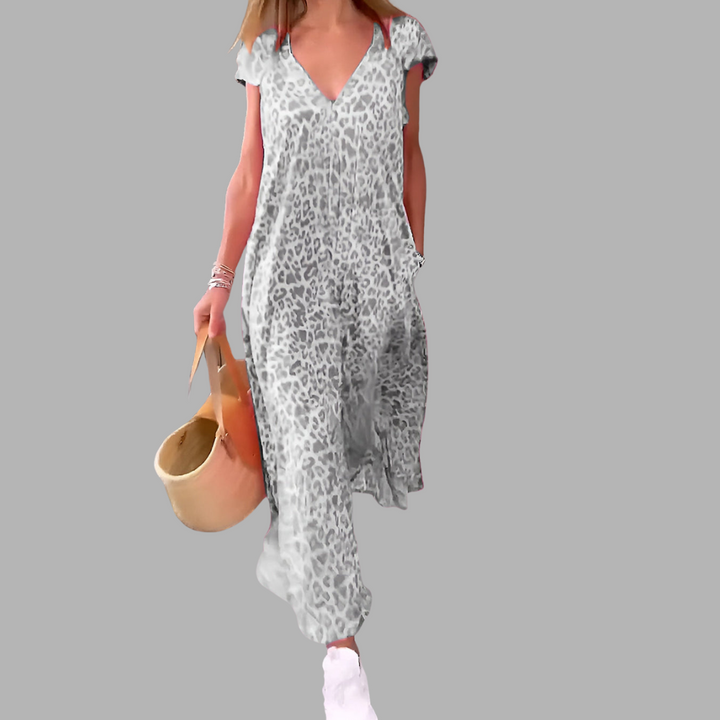 Bianca | Langes Kleid mit V-Ausschnitt und Print