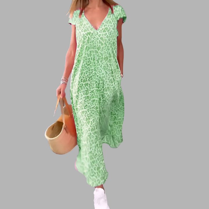 Bianca | Langes Kleid mit V-Ausschnitt und Print