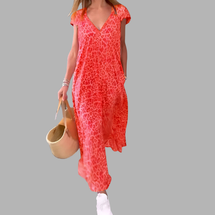Bianca | Langes Kleid mit V-Ausschnitt und Print