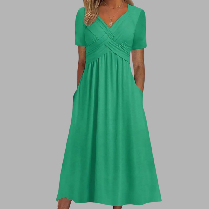 Celine | Elegantes Satin Maxikleid mit Kreuz-Rücken