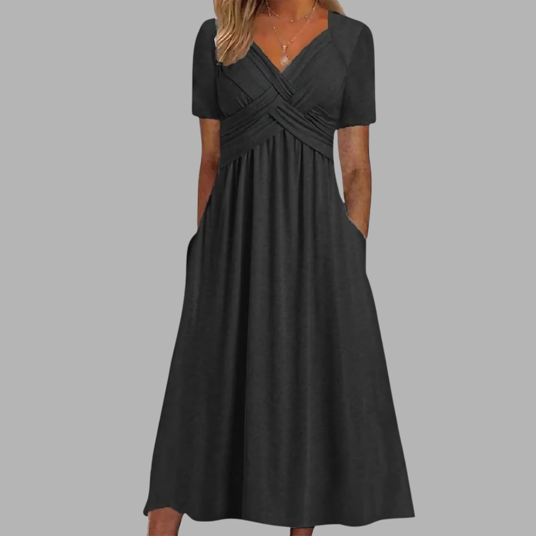Celine | Elegantes Satin Maxikleid mit Kreuz-Rücken