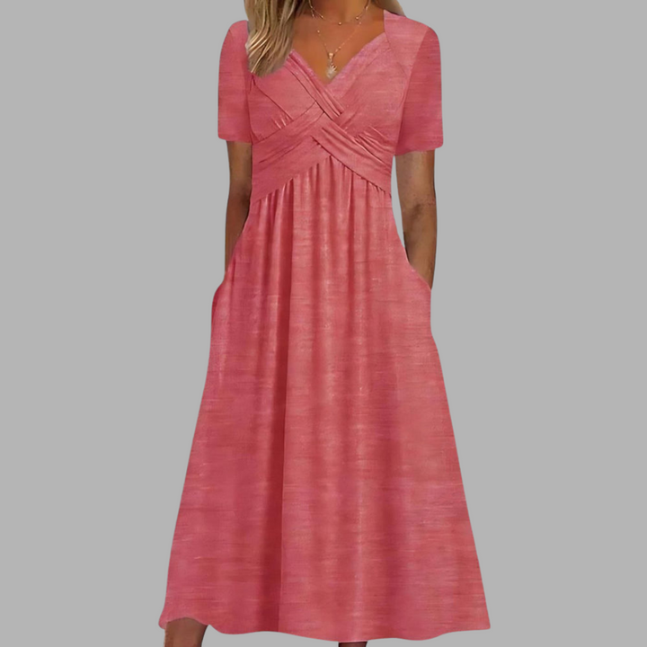 Celine | Elegantes Satin Maxikleid mit Kreuz-Rücken