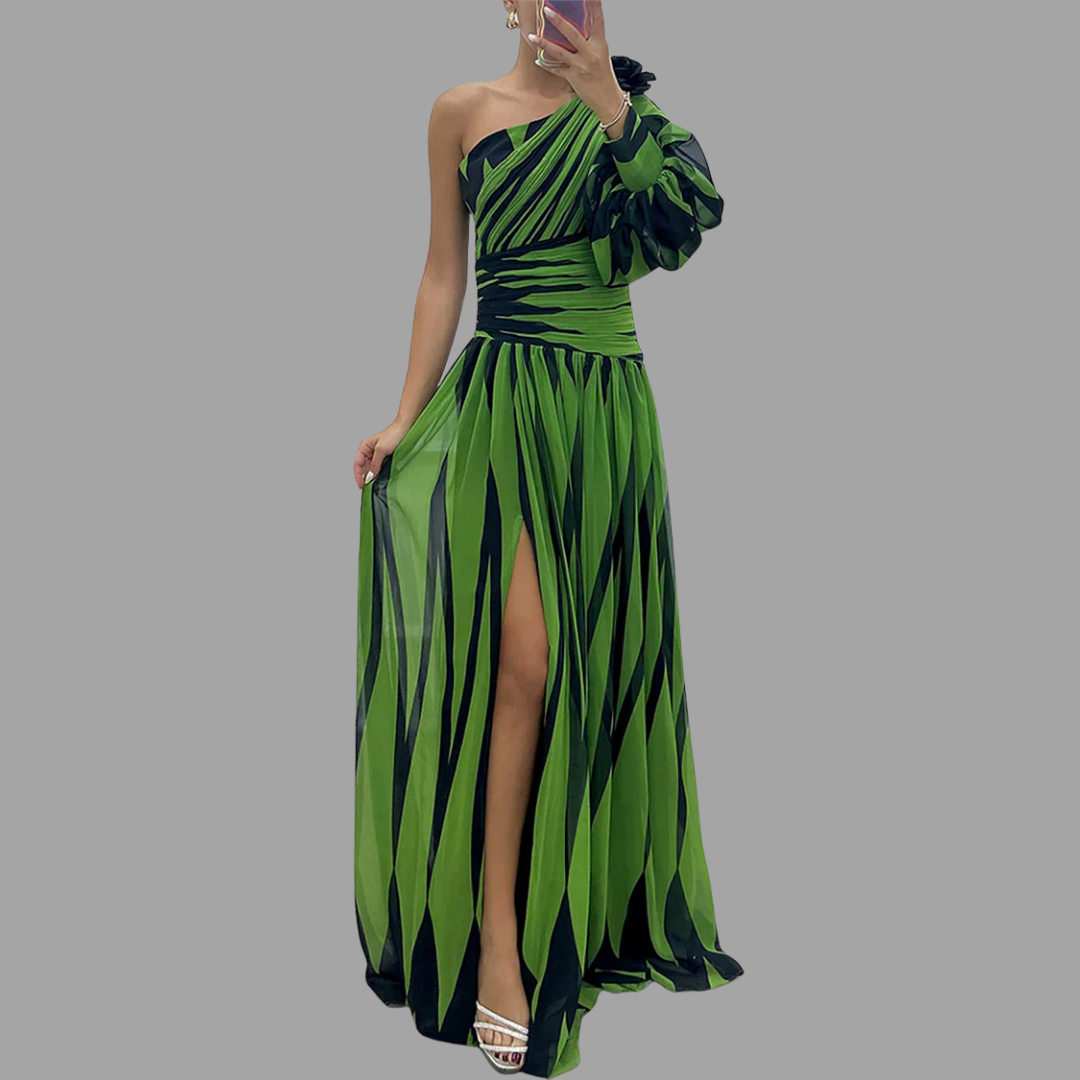 Aenne | Maxikleid mit Streifen und elegantem Schulterdetail