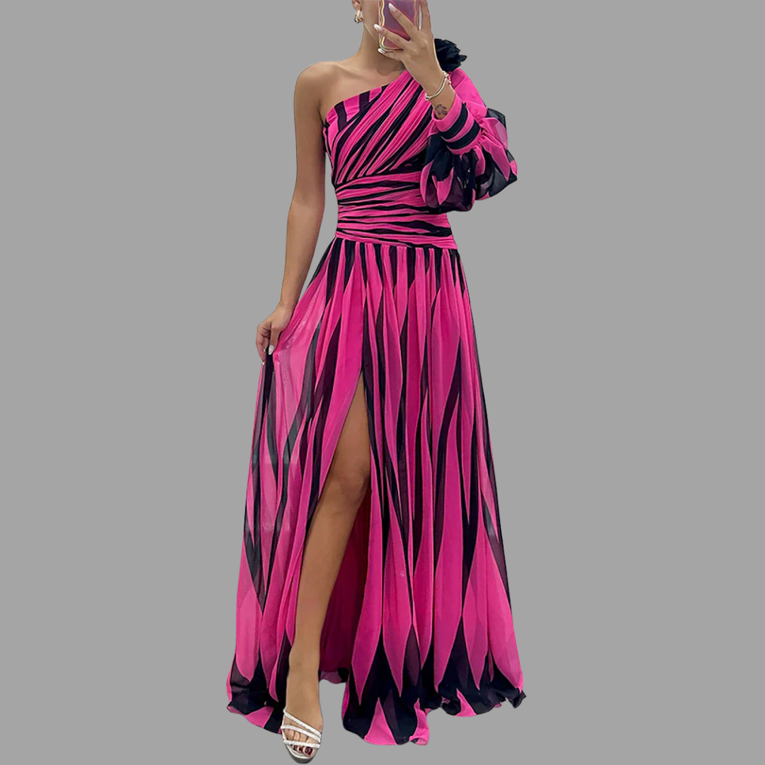 Aenne | Maxikleid mit Streifen und elegantem Schulterdetail
