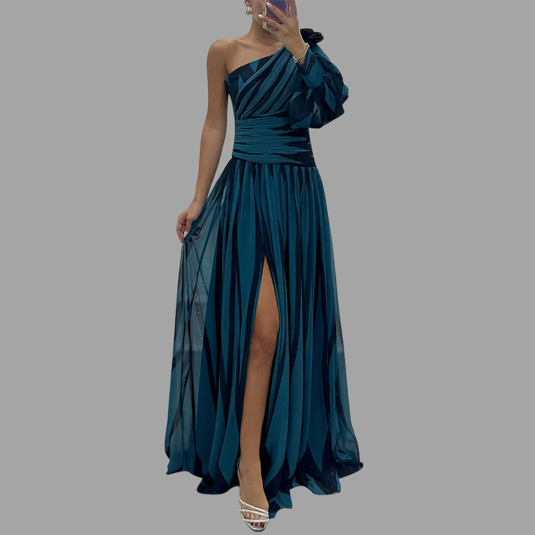 Aenne | Maxikleid mit Streifen und elegantem Schulterdetail
