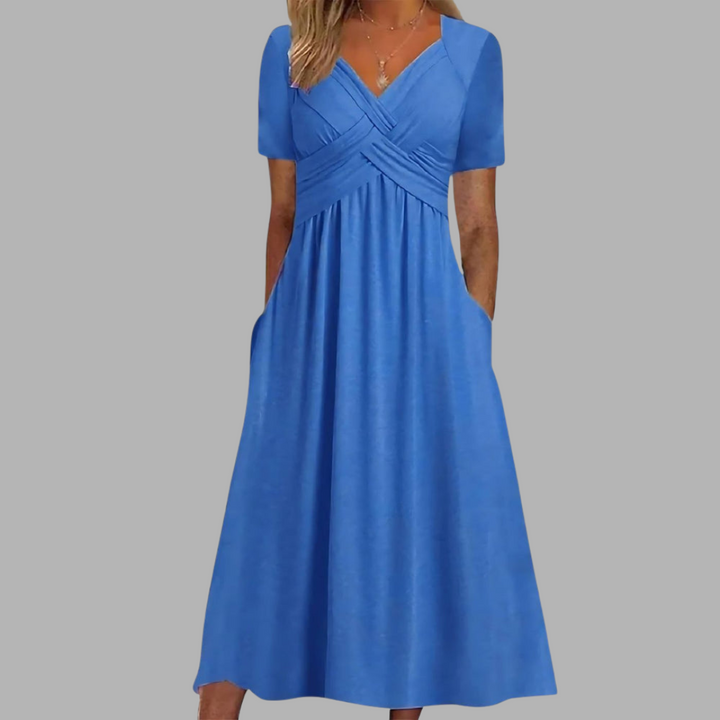 Celine | Elegantes Satin Maxikleid mit Kreuz-Rücken