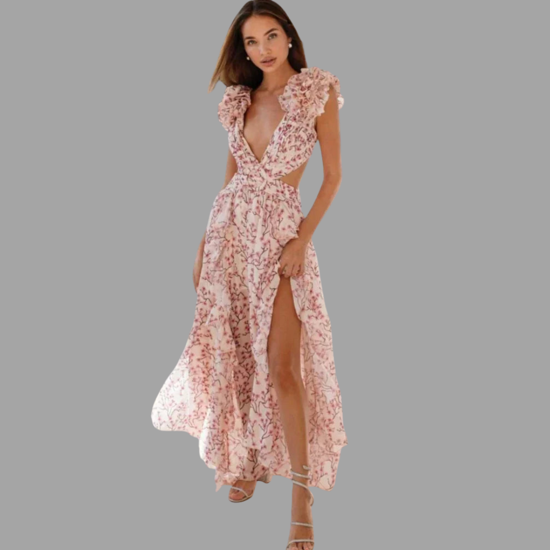 Ylva | Maxikleid mit Rüschen und offenem Rücken
