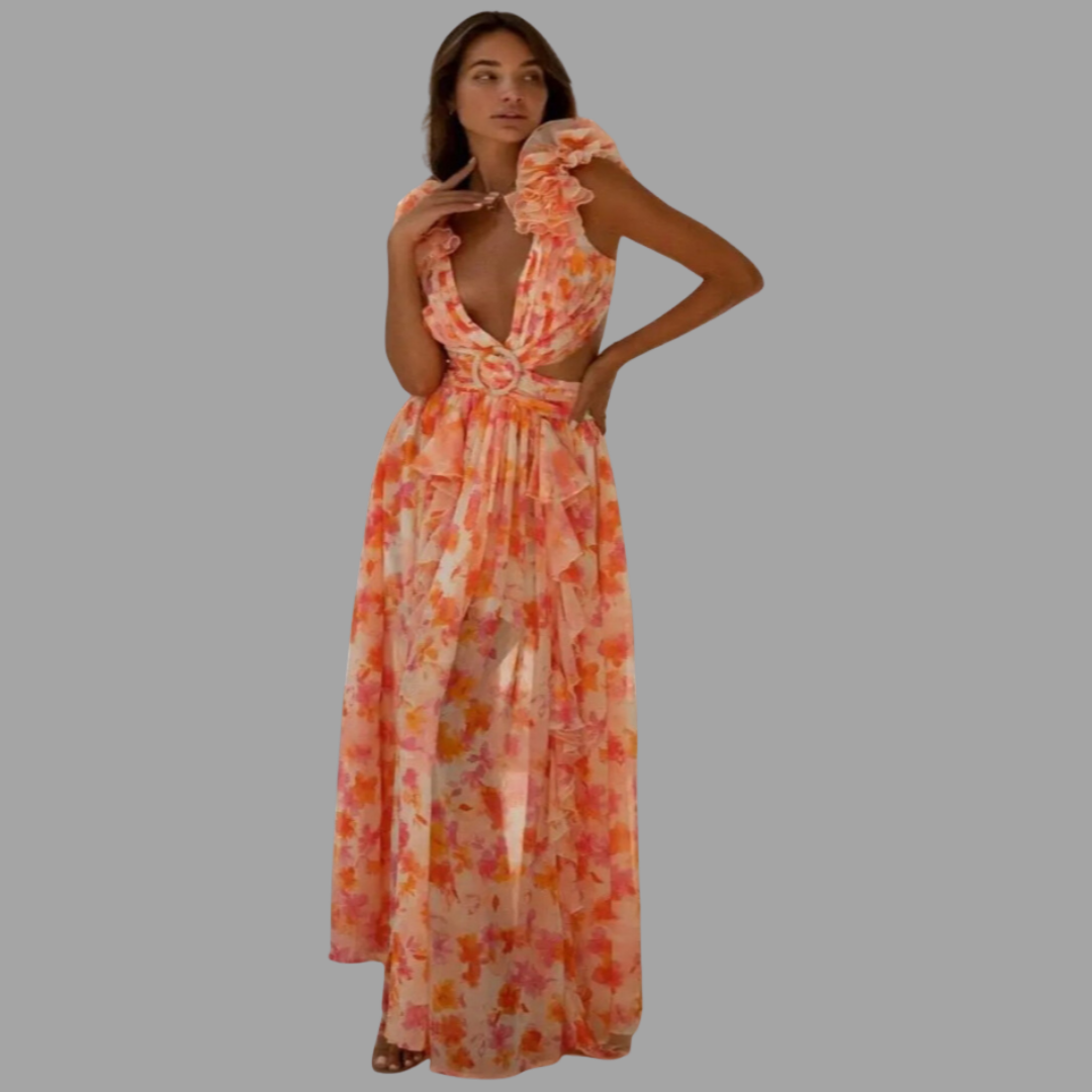 Ylva | Maxikleid mit Rüschen und offenem Rücken