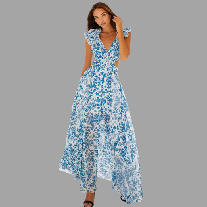 Ylva | Maxikleid mit Rüschen und offenem Rücken