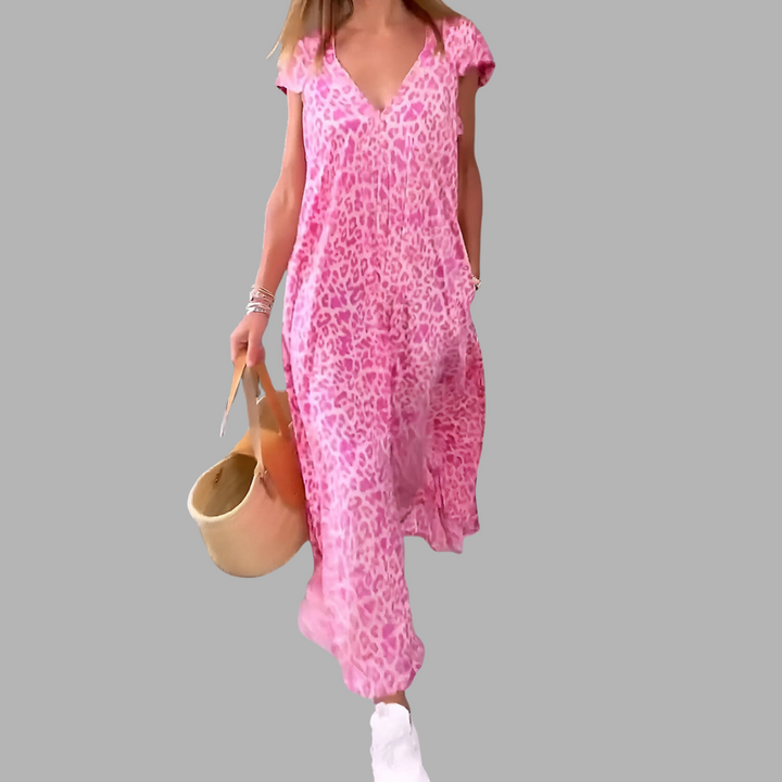 Bianca | Langes Kleid mit V-Ausschnitt und Print
