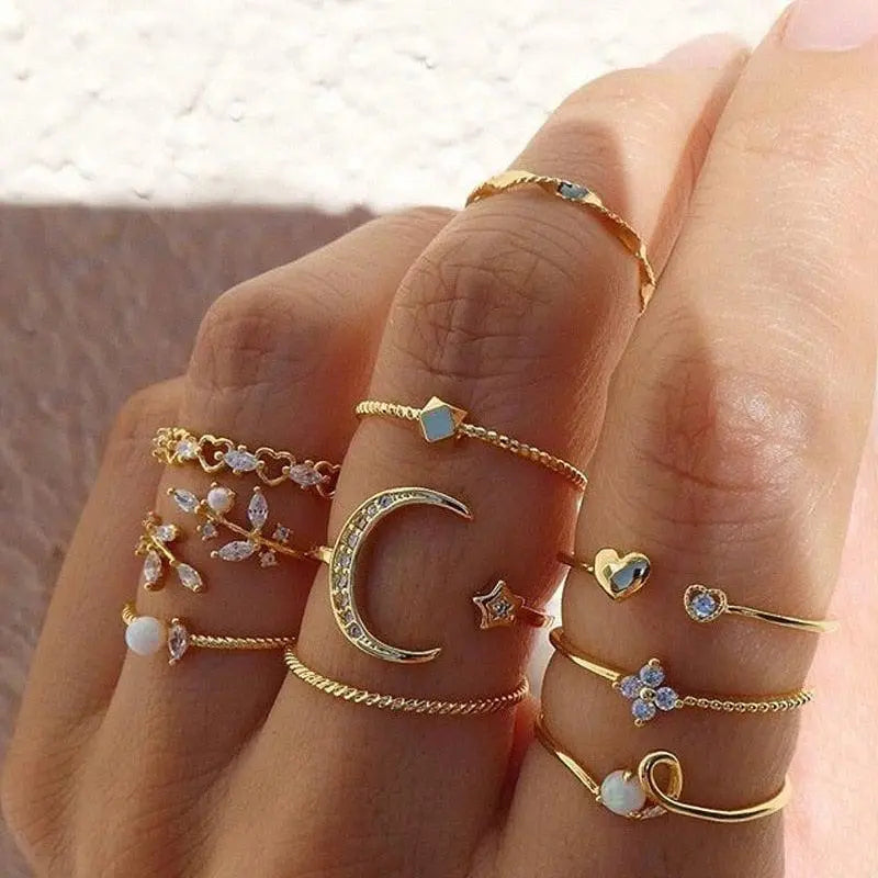 Antonia | 10er Set Bohemian Silber & Gold Ringe