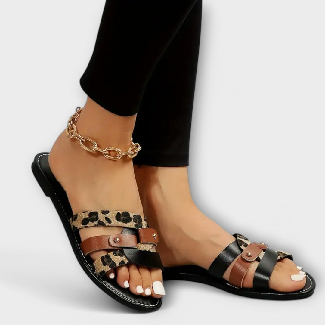 Leopard Kreuzriemen Sandalen