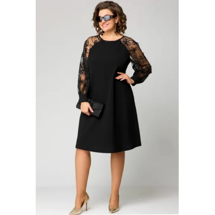 Johanna | Spitzen Patchwork Kleid mit Rundhalsausschnitt & langen Ärmeln